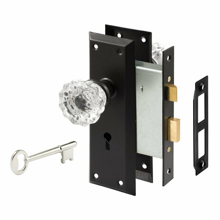 PRIME-LINE Mortise Keyed Lock Set with Glass Knob, Fits Doors with 2-3/8 In. Backset E 28338